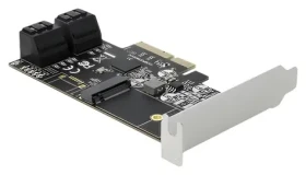 Delock PCIe x4 karta 4x SATA + 1x M.2 / Řadič / JMicron JMB585 / Serial-ATA 600 / Hot Swap / Low profile (90396)