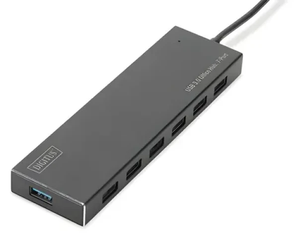 Digitus DA-70241-1 / USB hub / 7 portů / USB 3.2 Gen 1 / s napájecím adaptérem / hliníkový (DA-70241-1)