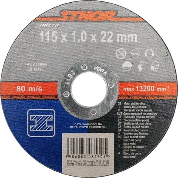 STHOR Řezný kotouč na kov 115x1,0x22 mm / Řezný kotouč / Průměr 115 mm / Tloušťka 1 mm