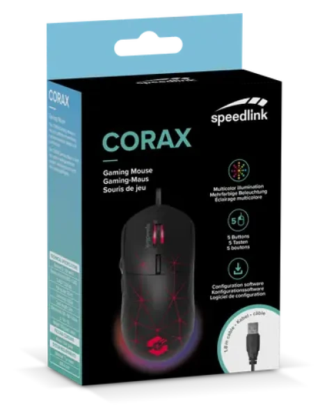 Speed Link SL-680003-BK CORAX Gaming Mouse černá / Herní myš / drátová / 3200 dpi / 5 tlačítek / RGB podsvícení