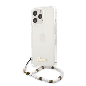 Pouzdro Guess PC Script and White Pearls Case iPhone 13 Pro bílý