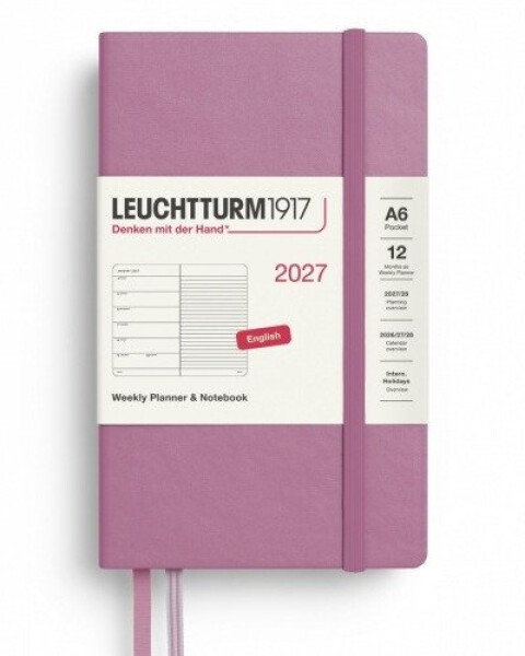 Týdenní plánovač Zápisník Dusty Rose, Pocket A6 2027, anglicky