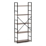 Regál, 5 polic, dekor staré dřevo, MDF, černý lak