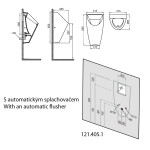 Bruckner - SCHWARN urinál s automatickým splachovačem 6V DC, zadní přívod, zadní odpad 201.722.4