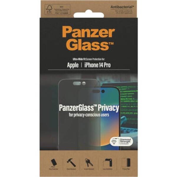 PanzerGlass Ultra-Wide Fit iPhone 14 Pro 6,1"" Privacy Screen Protection Antibacterial P2772