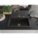 MEXEN/S - Elix granitový dřez 1-miska 700 x 500 mm, černá/zlatá metalik, sifon zlatá 6526701005-75-G