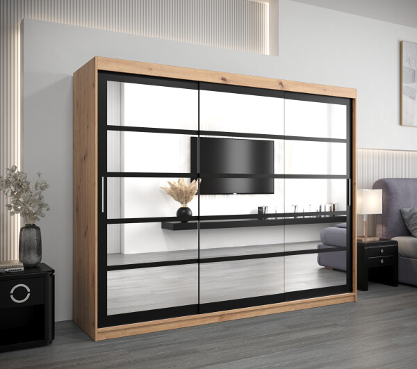 Šatní skříň Abi Ro2 Barva korpusu: Dub artisan, Rozměry: 250 cm, Dveře: Černá