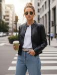 Dámská kožená bunda se stojáčkem černá FashionStreet TY5568 L