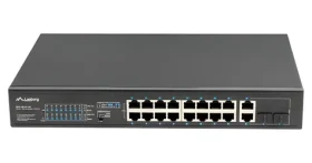 Lanberg Switch rack 19" PoE+ / Přepínač / 16x 10/100 Mbps / 16x PoE+ / 2x SFP / 250W / Unmanaged (RSFE-16P-2C-250)