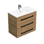 Koupelnová skříňka s černou úchytkou a umyvadlem SAT Cube Way 80x76,5x46 cm dub Hickory mat CUBE46C803DHMOD CUBE46C803DHMOD
