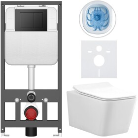 CERANO - Kompletní WC set Basic/Forte - bílá lesklá - WC tlačítko Maxio/Černá - závěsné - předstěnová instalace - 51x36 CER-8050BD86128