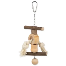 TRIXIE Living Toy provaz a zvoneček / Hračka pro korely / dřevo, kov, bavlna / 20 cm (G12-58961)