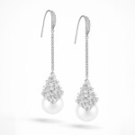 Luxusní visací náušnice s perlou Béatrice, Stříbrná Bílá