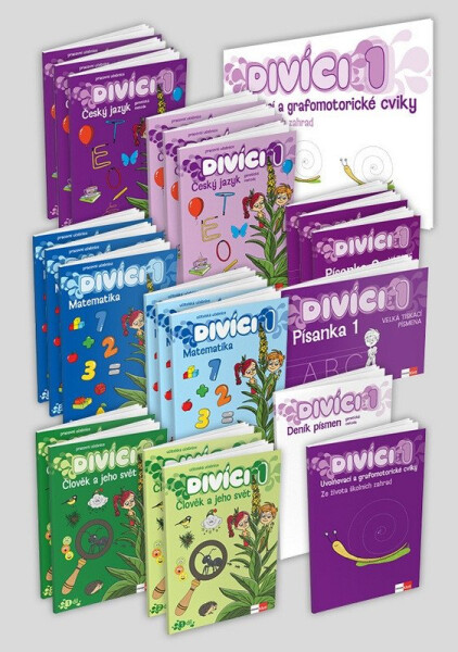 Divíci 1 - základní učitelský balíček - Český jazyk GM (vázané písmo) + Matematika + Člověk a jeho svět