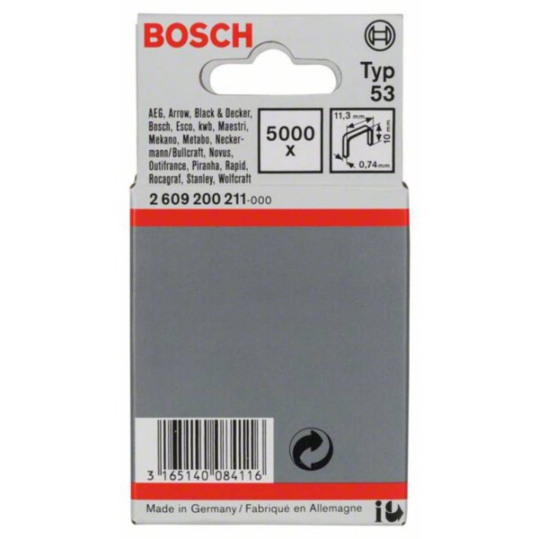 Bosch Accessories 2609200211 svorky z jemného drátu Typ 53 5000 ks Rozměry (d x š) 10 mm x 11.4 mm
