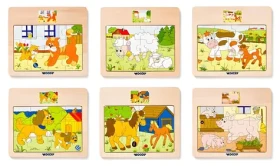 Puzzle na desce Mašinka - zvířata s mláďaty