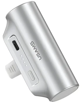 USAMS PB79 Mini Tail Plug stříbrná / Powerbanka / 3000 mAh / Vestavěný USB-C konektor (3KCD24802)
