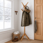 Věšák dřevěný stojanový, masiv bambus, přírodní odstín