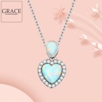 Stříbrný náhrdelník s modrým opálem Lidia - stříbro 925/1000, srdce, Stříbrná 44 cm