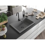 MEXEN/S - Elix granitový dřez 1-miska 700 x 500 mm, šedý, sifon černá 6526701005-71-B