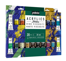 Pébéo Studio Acrylic sada 20 x 20 ml + štětec, nový obal