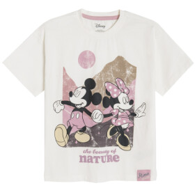 Tričko s krátkým rukávem Minnie a Mickey Mouse- krémové - 164 CREAMY