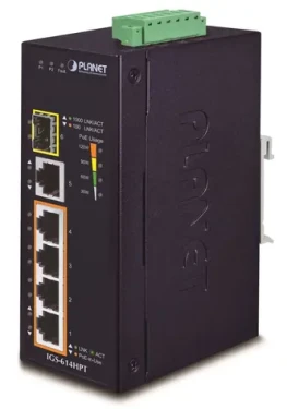 Planet IGS-614HPT / Průmyslový PoE switch / 5x 1000Base-T / 1x SFP / 4x PoE 802.3at / -40~75°C / DIN (IGS-614HPT)