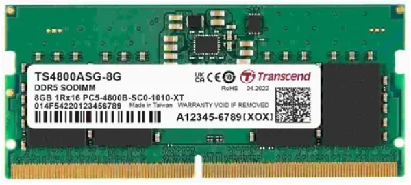 Transcend JetRam 8GB (1x8GB) 4800MHz / SODIMM / DDR5 / CL40 / 1.1V / 1Rx16 (JM4800ASG-8G)