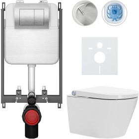 CERANO Závěsné WC s bidetem Basic/Cronus Standard - bílá lesklá - WC tlačítko Maxio/Stříbrná - pro zazdění - 59,3x38,4 cm