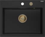 MEXEN - Oscar granitový dřez 580 x 490 mm, černá, zlatý sifon 6519581000-77-G