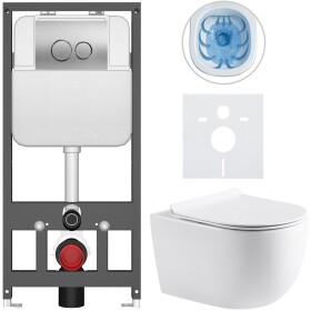 CERANO - Kompletní WC set Basic/Felci - bílá lesklá - WC tlačítko Dualo/Stříbrná - závěsné - předstěnová instalace - 53x37 CER-8050BD86073