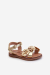 Dětské sandálky ozdobené květy s uzavíráním na suchý zip, zlaté Fagossa 19