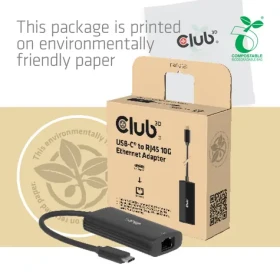 Club3D adaptér USB-C na RJ45 černá / Síťový adaptér / Ethernet 10 Gbit/s / USB-C 3.2 Gen 1 (CAC-2531)