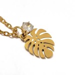 Náhrdelník se zirkonem Monstera Leaf Gold - chirurgická ocel, Zlatá 45 cm + 5 cm (prodloužení)