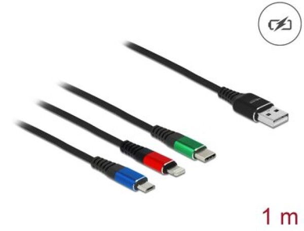 DeLock Napájecí kabel USB-A 2.0 (M) - USB Micro-B (M) USB-C (M) Lightning (M) 1m barevný (87277)