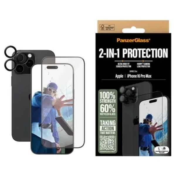 PanzerGlass ochranné sklo UWF + Hoops Bundle pro iPhone 16 Pro Max černá Frame (ACPGB28641284)