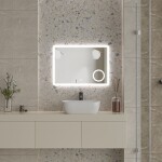Erga Luna, LED zrcadlo 70x50cm s kosmetickým zrcadlem 3x zvětšení, 1840 lm, 6500K, přední/zadní osvětlení, ERG-V01-124-7050-00