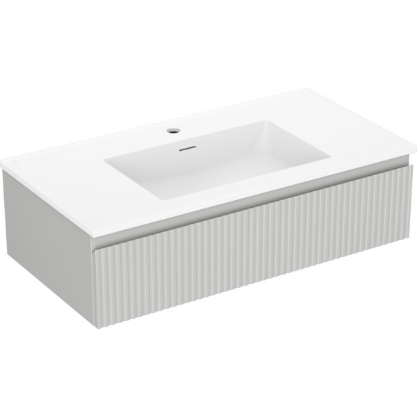 MEXEN/S - Rivel koupelnová skříňka 90 cm s umyvadlem Otis, 1 šuplík, reliéf , šedá mat/bílá mat 91A20-09023-1-BF62-W18M01