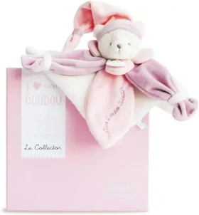 Doudou Dárková sada - Plyšový muchláček růžový medvídek 24 cm
