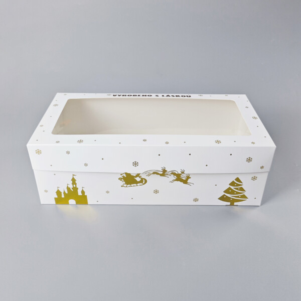 Cake star vánoční krabice bílo-zlatá s laminací L 40x20x13cm
