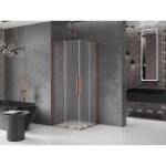MEXEN/S - Velar L Duo sprchový kout, posuvné dveře 90 x 90, dekor, růžové zlato 871-090-090-02-33-60