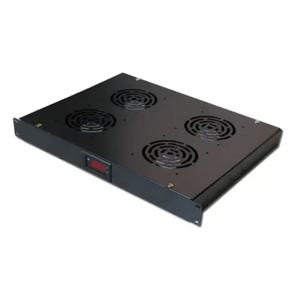 XtendLan Ventilační jednotka do 1U / Ventilační jednotka / 4x ventilátor / Termostat / hloubka 350 mm (SFAN1U4T-B-EK)