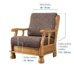 Bielastické potahy VITTORIA hnědá křeslo s dřevěnými rukojeťmi (š. 40 - 70 cm)