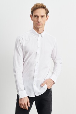 ALTINYILDIZ CLASSICS Men's White Slim Fit Slim Fit Buttoned Collar 100% Cotton Patterned Shirt