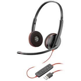 HP Poly Blackwire C3220 telefon sluchátka On Ear kabelová stereo černá/červená regulace hlasitosti, Vypnutí zvuku mikrofonu
