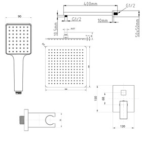 SAPHO - CUBEMIX podomítkový sprchový set s pákovou baterií, 2 výstupy, vyústění, zlato mat CM042GB-01