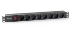 Equip 19" černá / Zásuvkový panel / 1U / 8x Schuko / vypínač / 16 A / plast (333283)