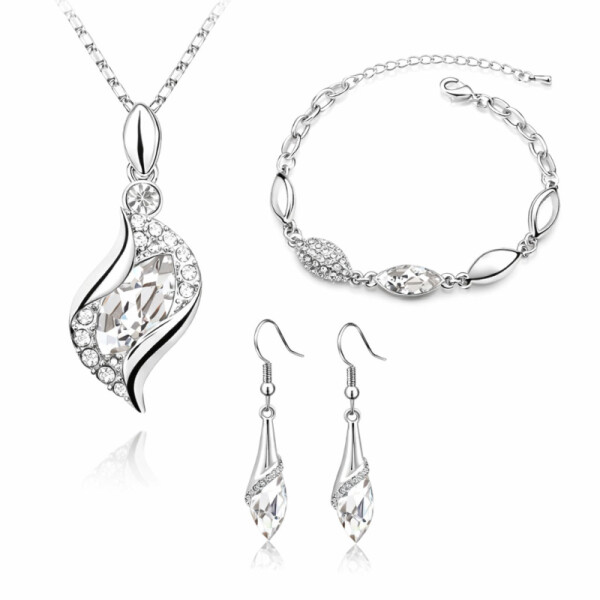 Souprava náhrdelníku, náušnic a náramku Andělské slzy, Bílá/čirá 40 cm + 5 cm (prodloužení)