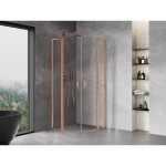 MEXEN/S - Mist L sprchový kout čtvrtkruh, křídlové 80 x 80, transparent, měď kartáčovaná 8A32L-080-080-65-00