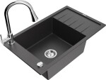 MEXEN/S - Elias granitový dřez 1 s odkapávačem včetně baterie Elia, černá kropenatá 6511-76-670101-00